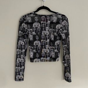 NWT mesh Barbie crop top. Black and white with long sleeves.